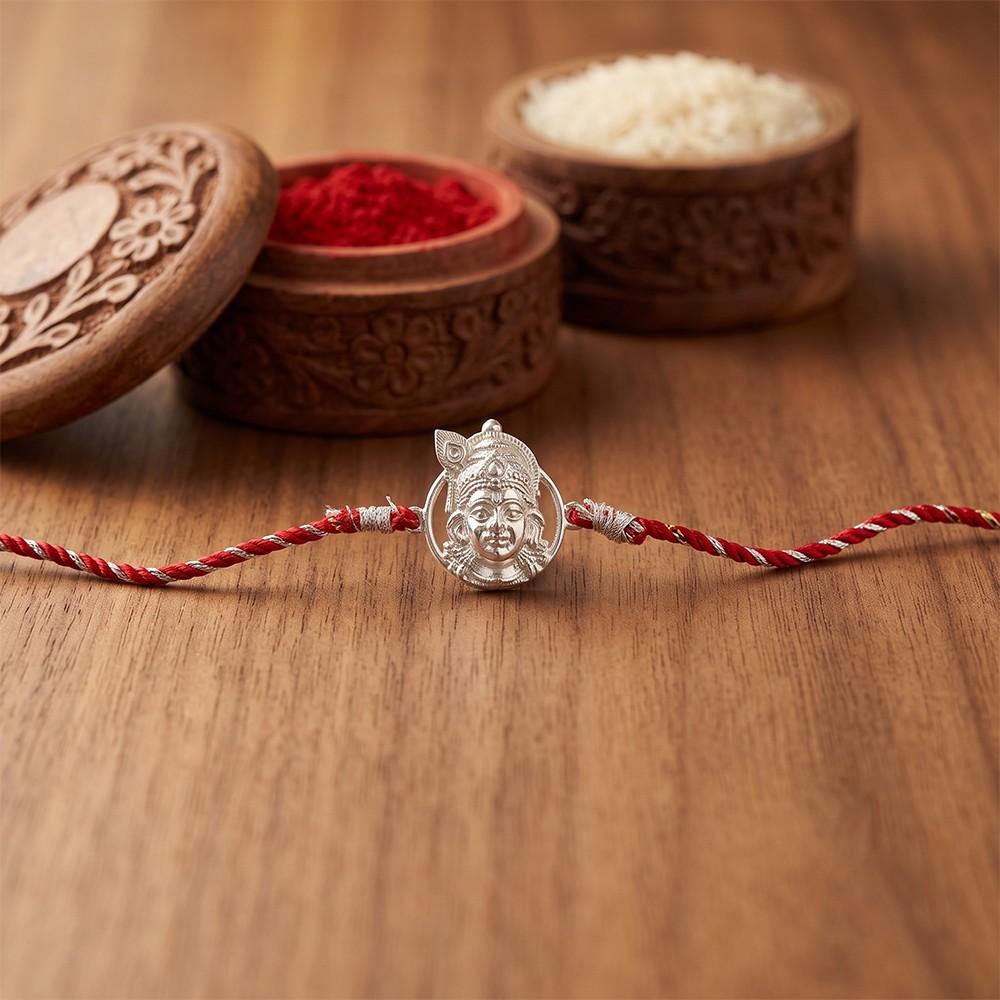 Silver Lord Krishna Face Rakhi