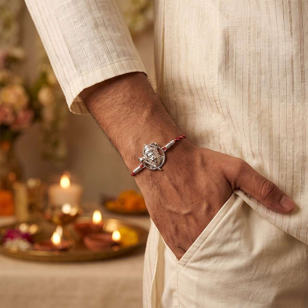 Silver Lord Hanuman Face Rakhi
