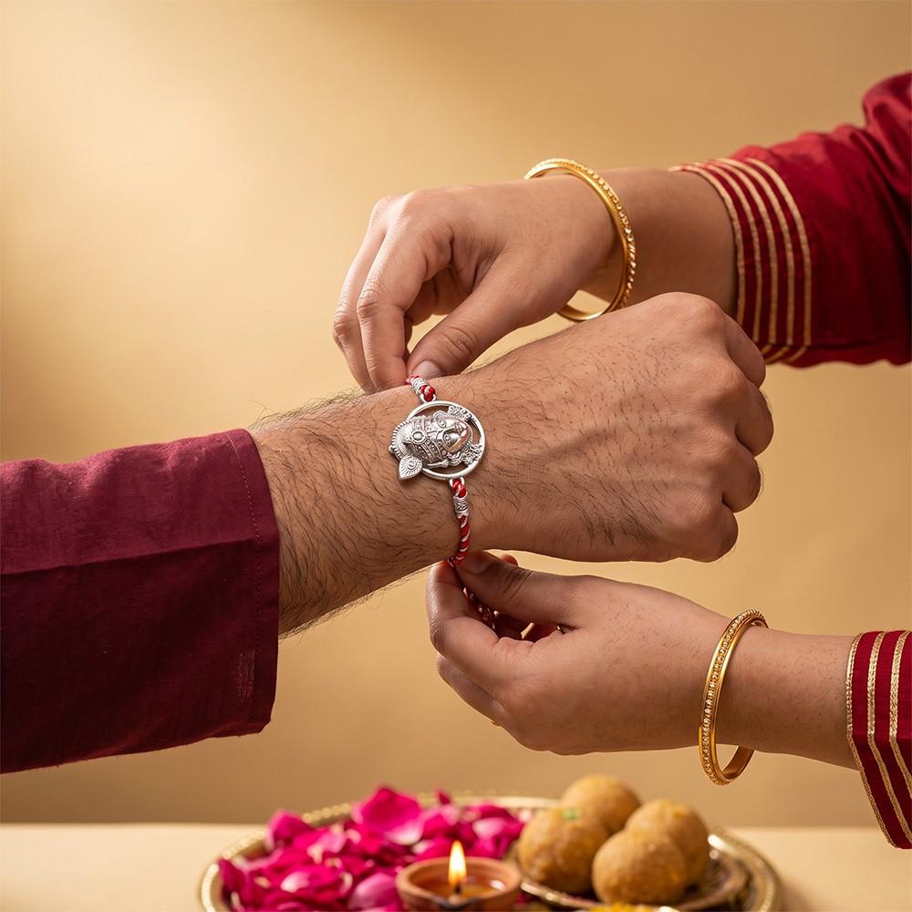 Silver Lord Krishna Face Rakhi
