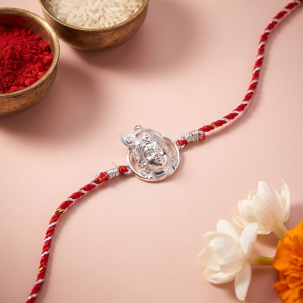 Silver Lord Krishna Face Rakhi