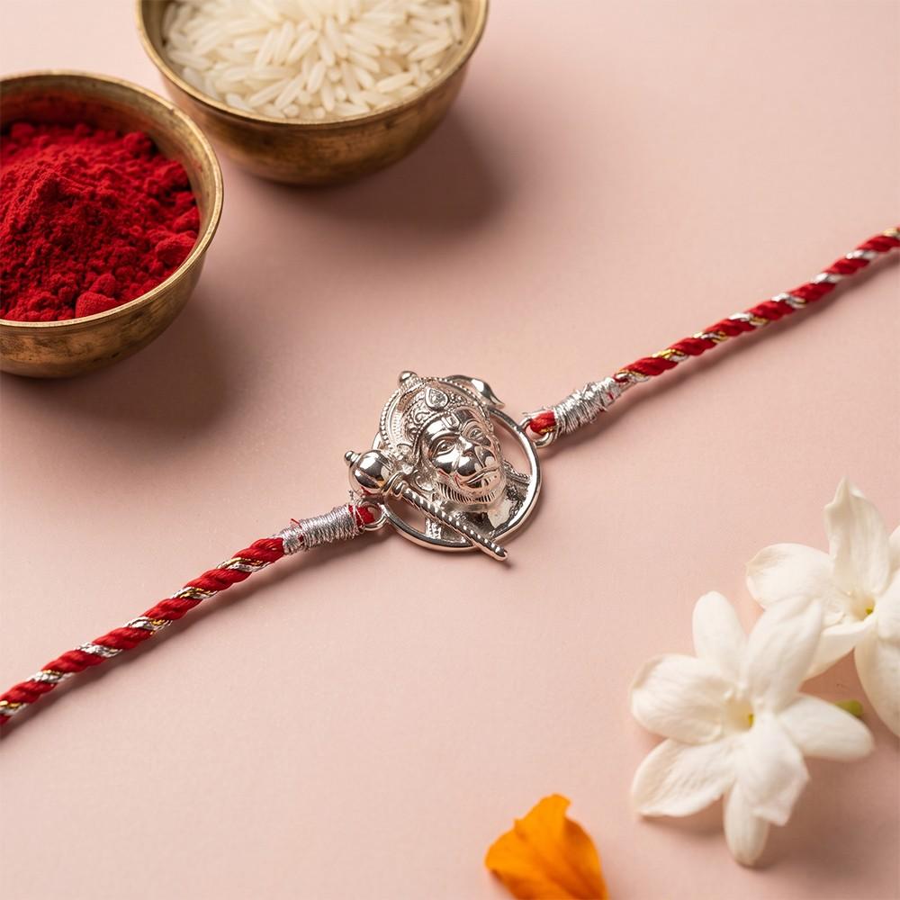 Silver Lord Hanuman Face Rakhi