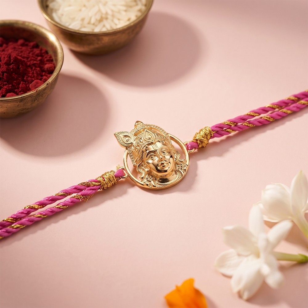 Goldon Lord Krishna Face Rakhi