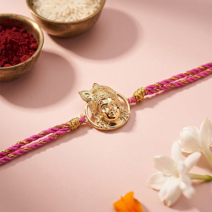 Goldon Lord Krishna Face Rakhi