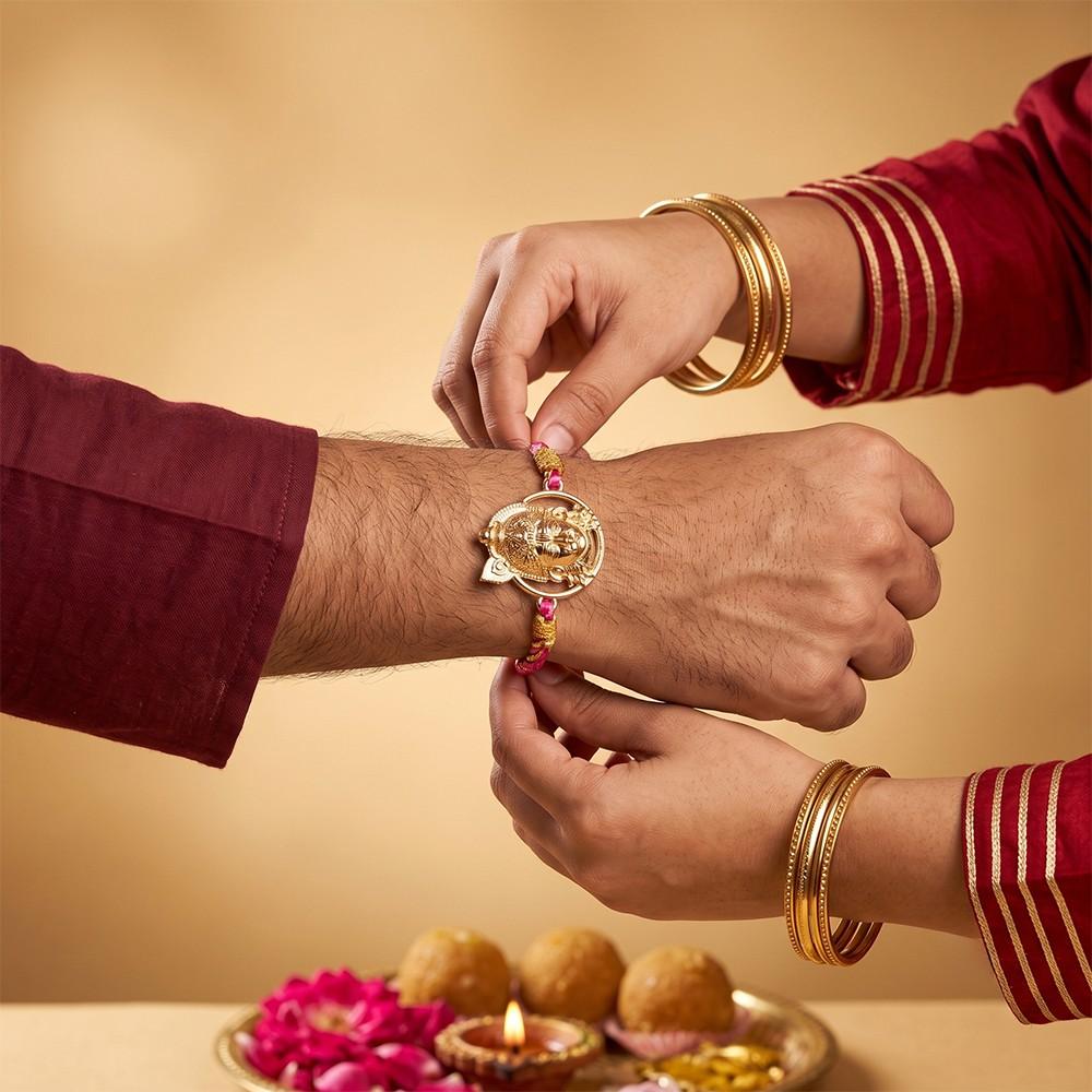 Goldon Lord Krishna Face Rakhi