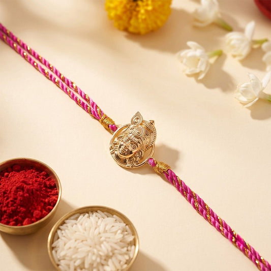 Goldon Lord Krishna Face Rakhi