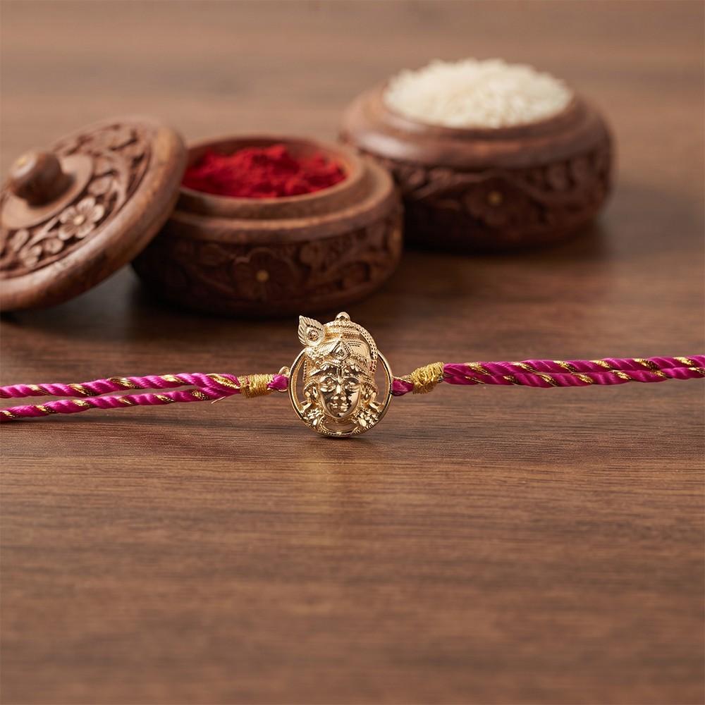 Goldon Lord Krishna Face Rakhi