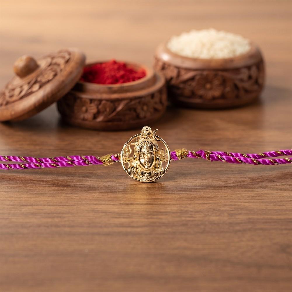 Goldon Lord Shiva Face Rakhi