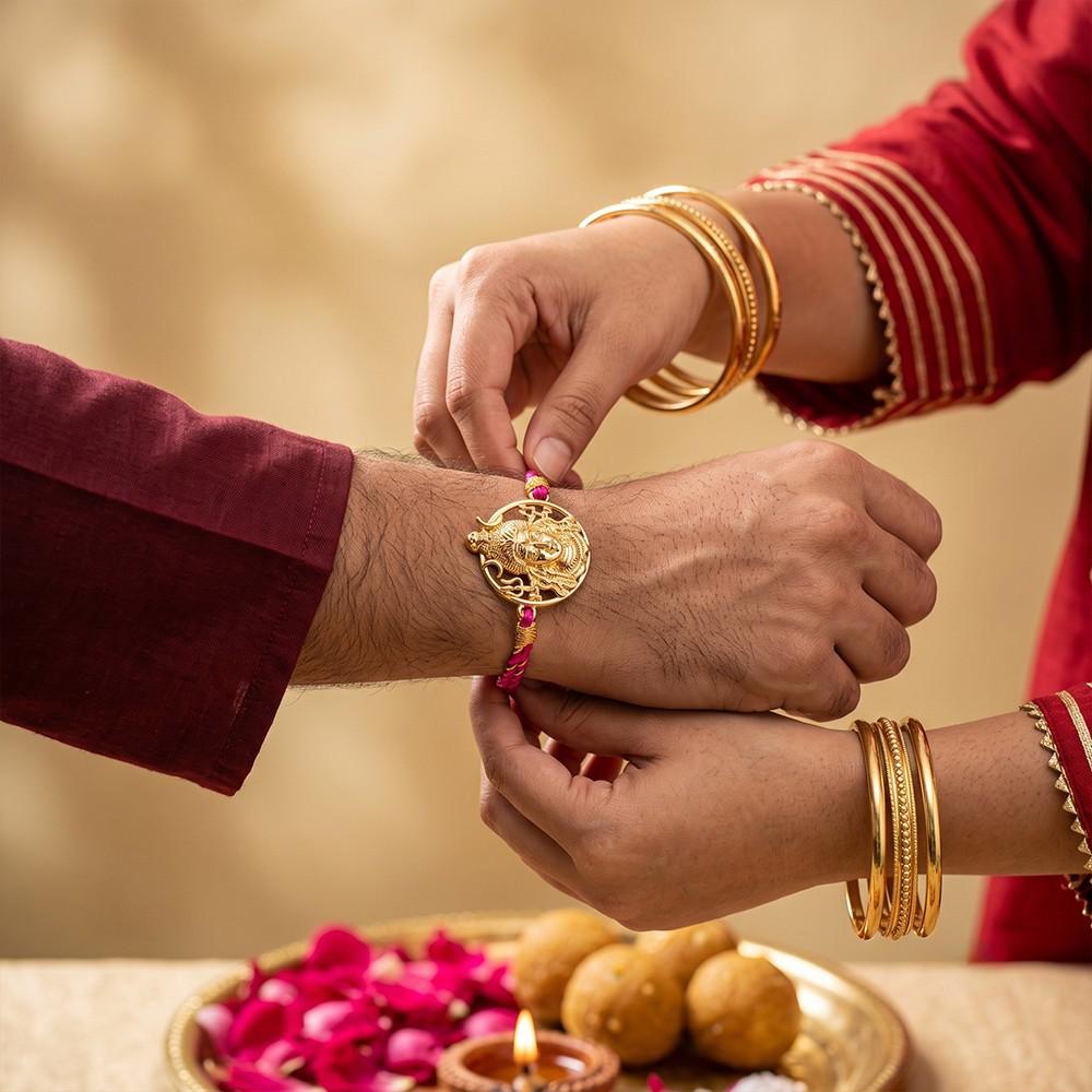 Goldon Lord Shiva Face Rakhi