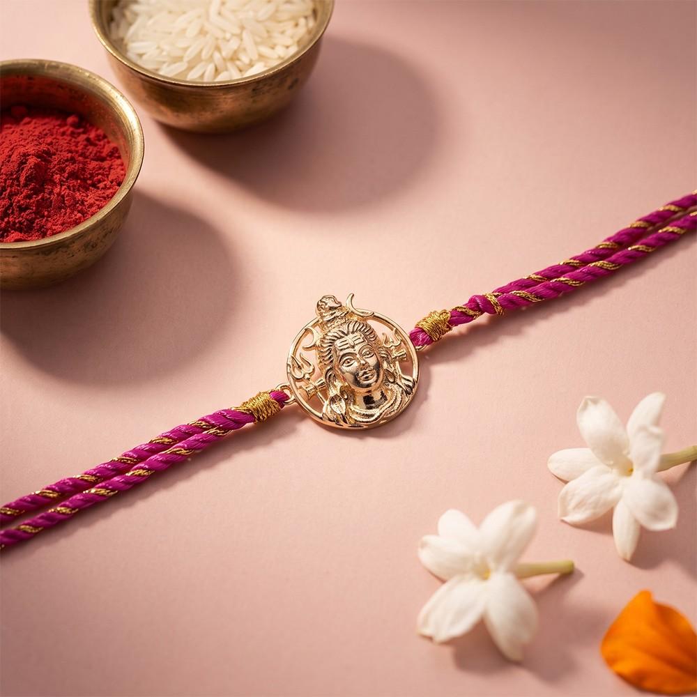 Goldon Lord Shiva Face Rakhi