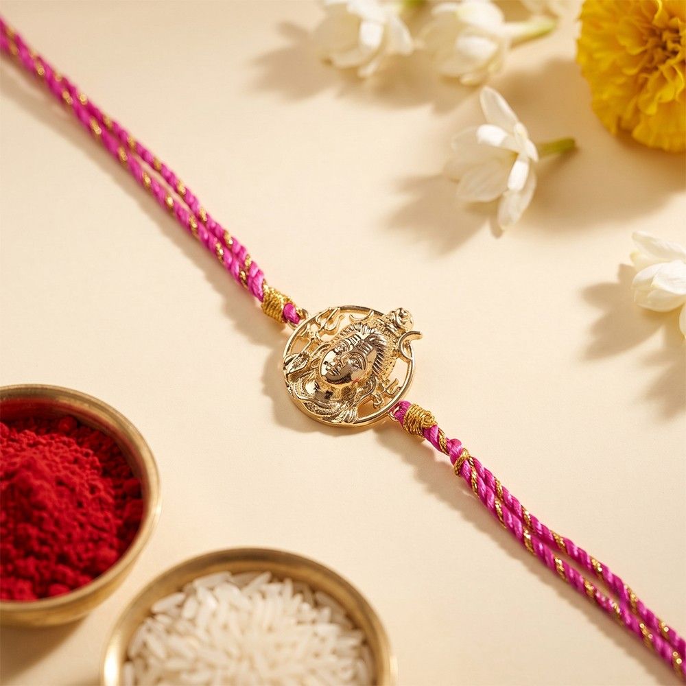 Goldon Lord Shiva Face Rakhi