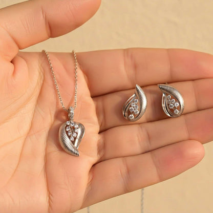 Silver Leaf Sparkle Pendant & Earrings Set