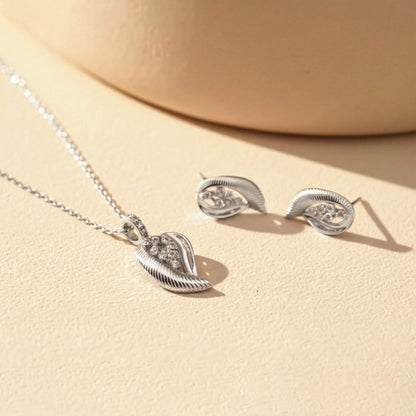 Silver Leaf Sparkle Pendant & Earrings Set