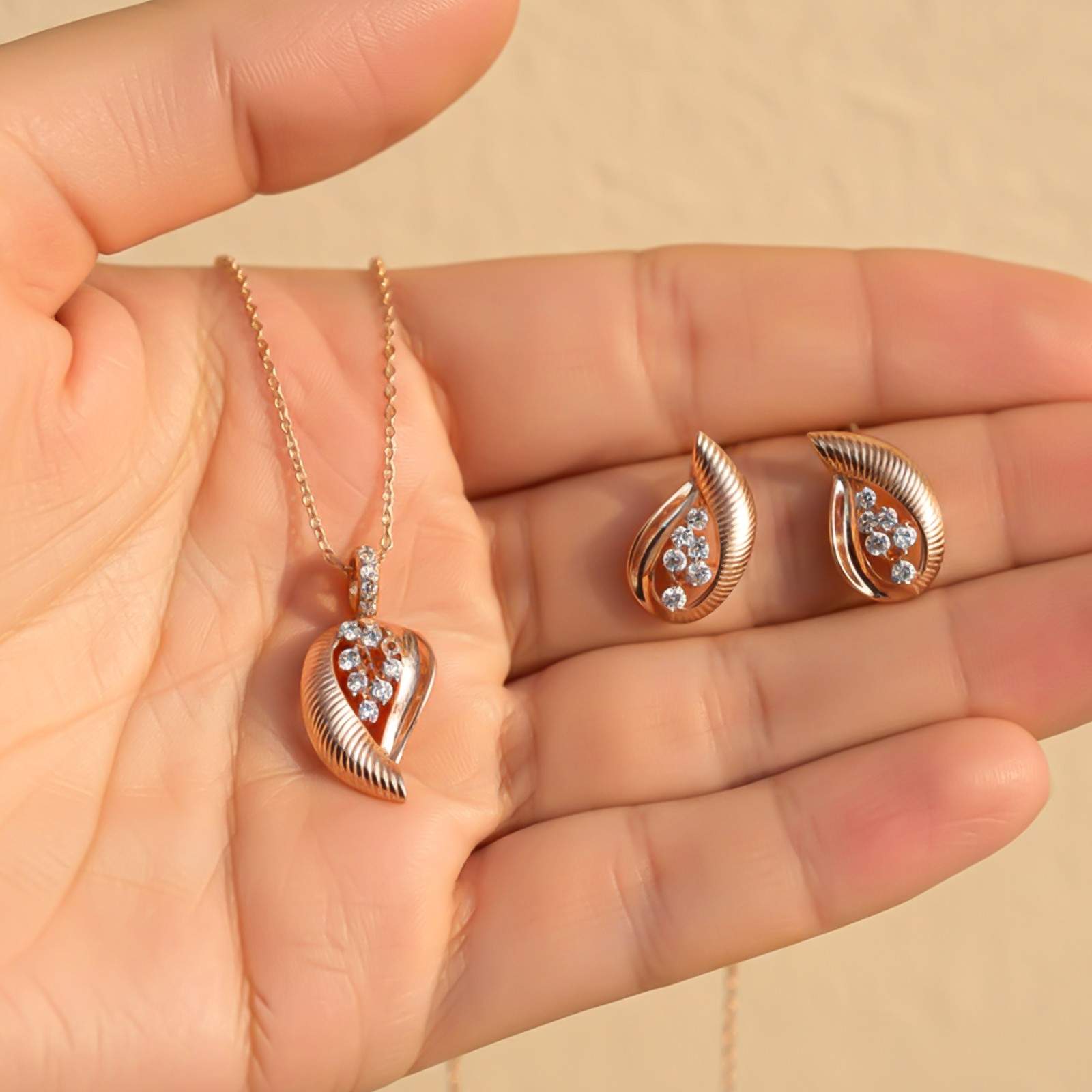 Silver Leaf Sparkle Pendant & Earrings Set