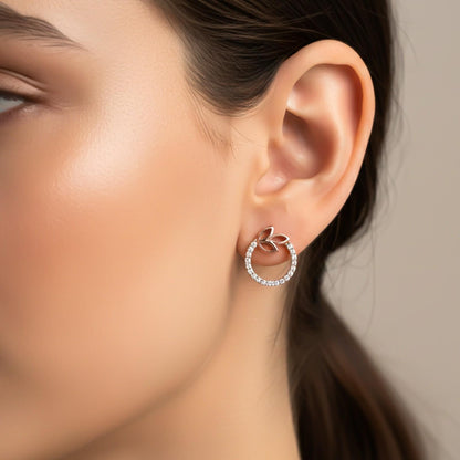 Silver Leaf Circle Halo Pendant & Earrings Set