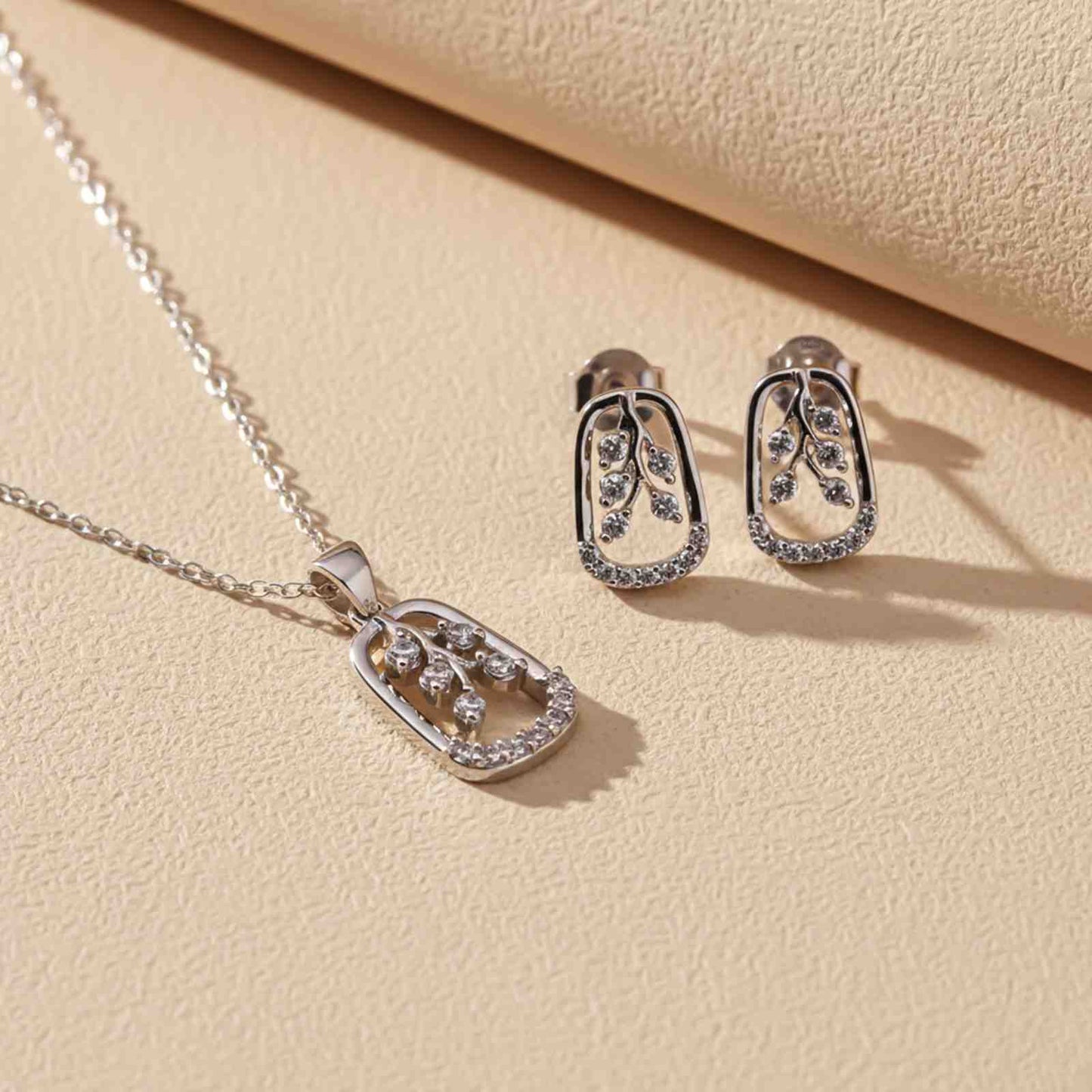 Silver Leaf Drop Pendant & Earrings Set