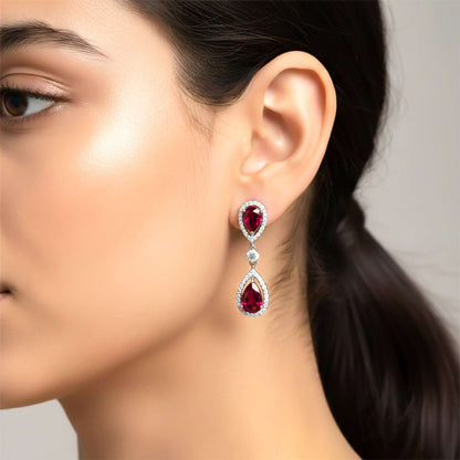 Silver Teardrop Ruby Elegance Necklace & Earrings Set