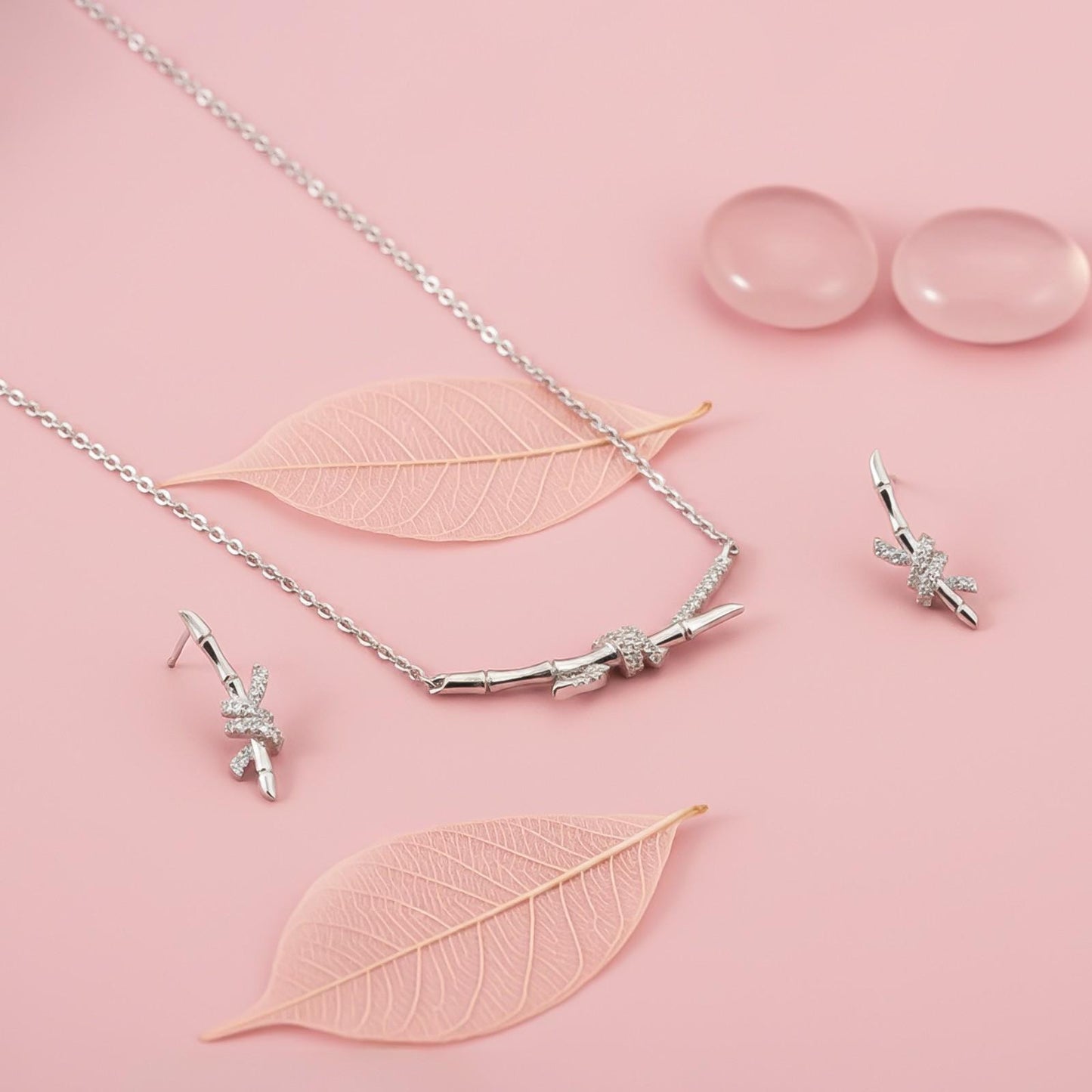 Silver Bamboo Knot Pendant & Earrings Set