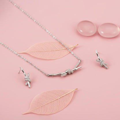 Silver Bamboo Knot Pendant & Earrings Set