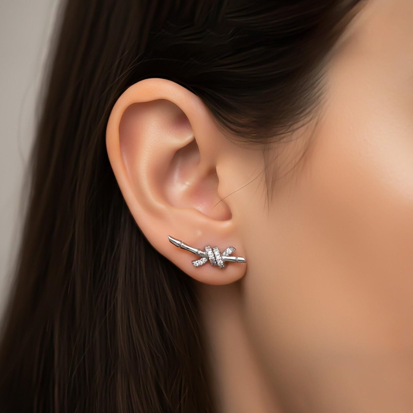 Silver Bamboo Knot Pendant & Earrings Set
