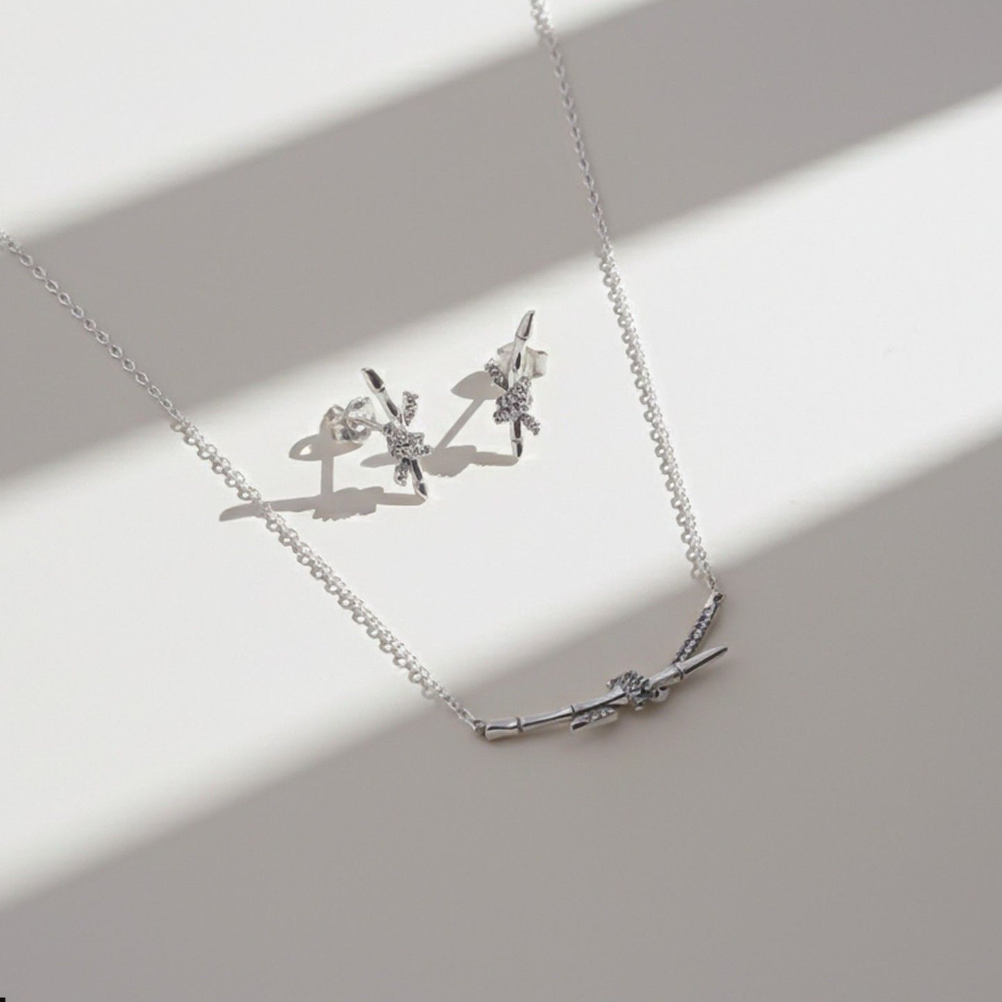 Silver Bamboo Knot Pendant & Earrings Set