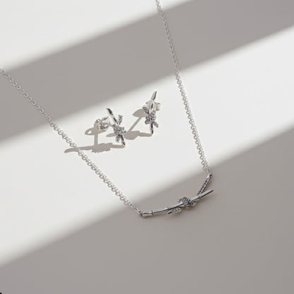 Silver Bamboo Knot Pendant & Earrings Set