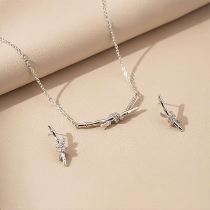 Silver Bamboo Knot Pendant & Earrings Set