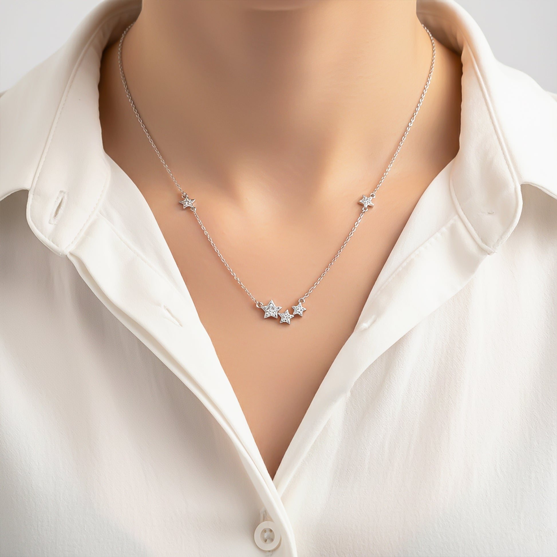 Silver Star Charm Necklace & Earrings Set