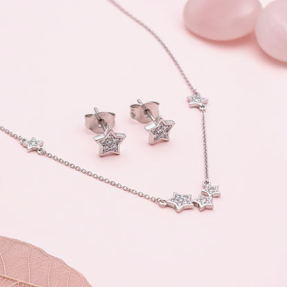 Silver Star Charm Necklace & Earrings Set