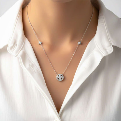 Silver Floral Halo Sparkle Necklace & Earrings Set