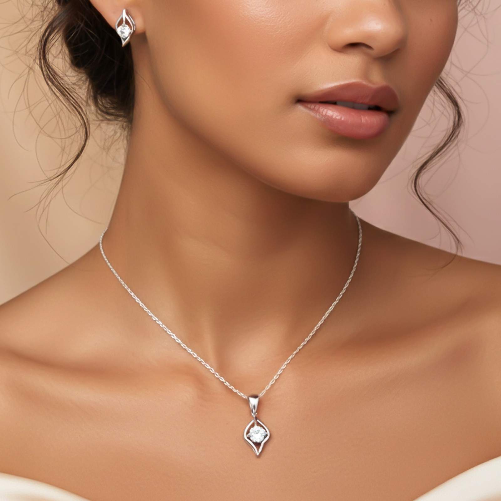 Silver Leaf Glow Pendant & Earrings Set