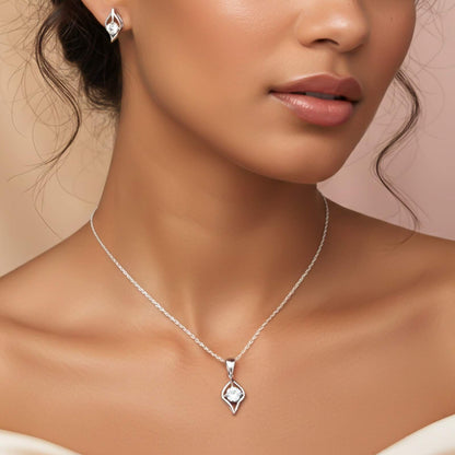 Silver Leaf Glow Pendant & Earrings Set
