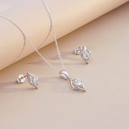Silver Leaf Glow Pendant & Earrings Set