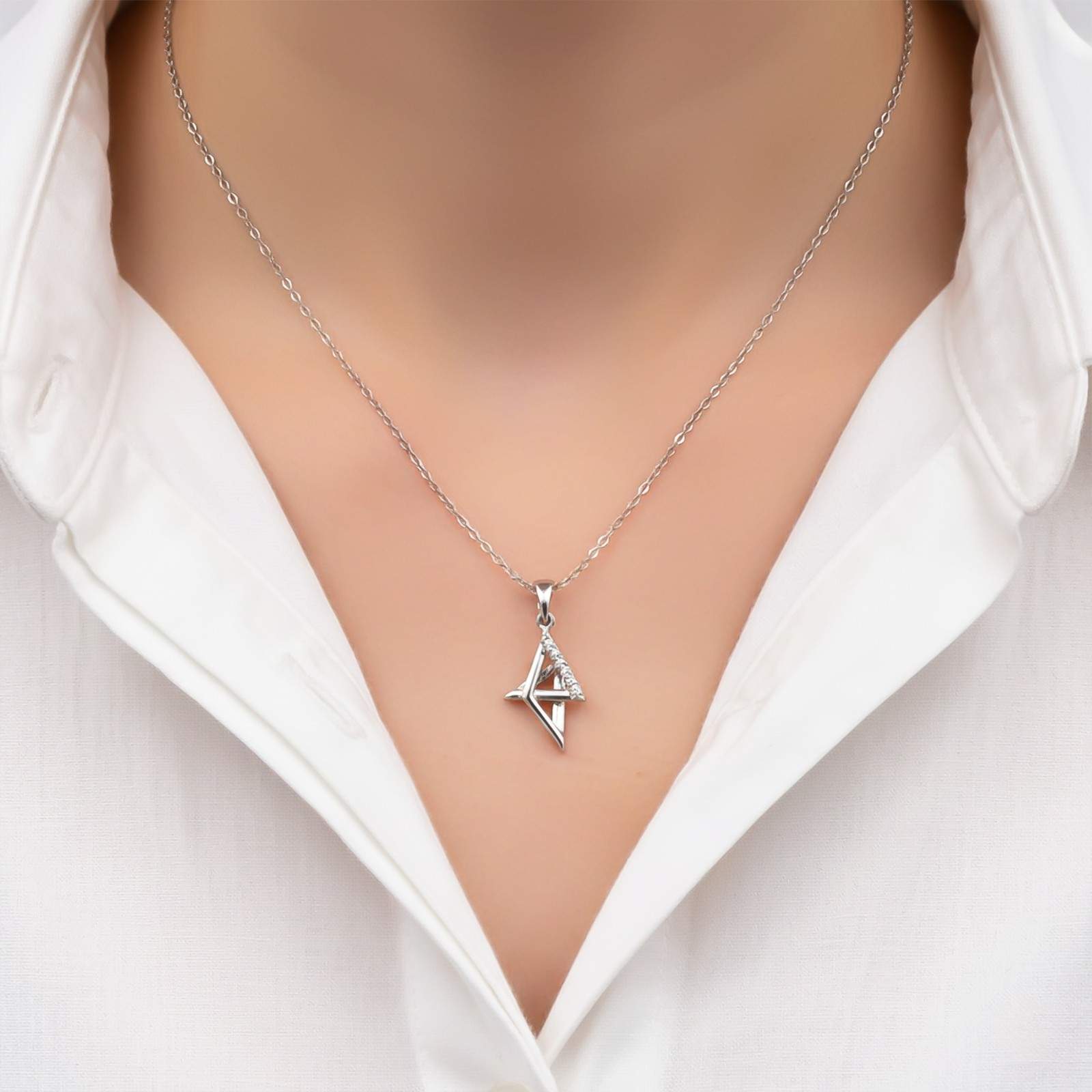 Silver Geometric Spark Triangle Pendant & Earrings Set