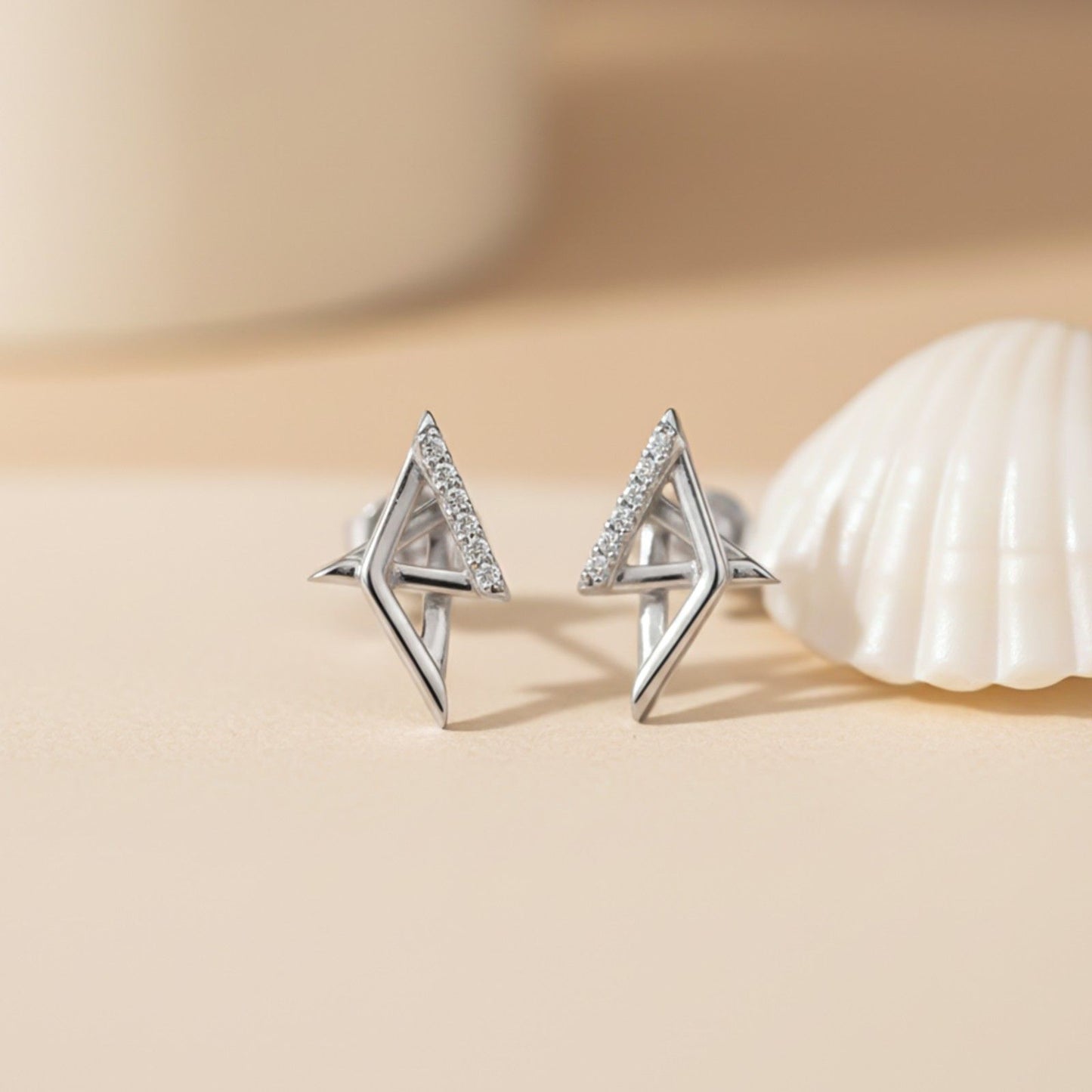 Silver Geometric Spark Triangle Pendant & Earrings Set