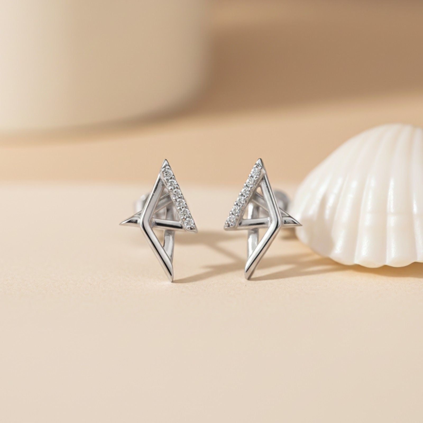 Silver Geometric Spark Triangle Pendant & Earrings Set