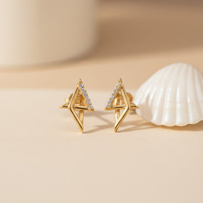 Silver Geometric Spark Triangle Pendant & Earrings Set