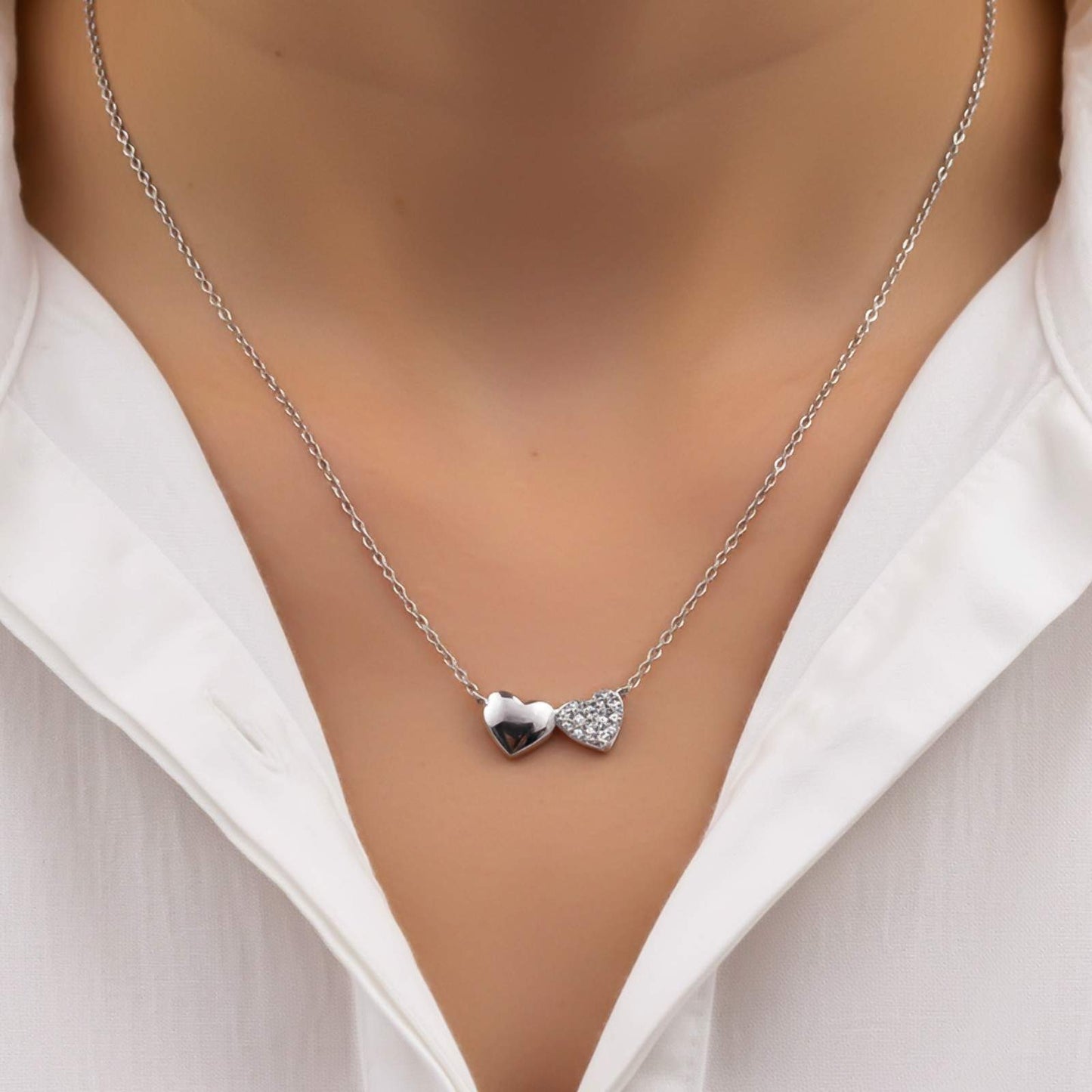 Silver Dual Heart Spark Pendant & Earrings Set