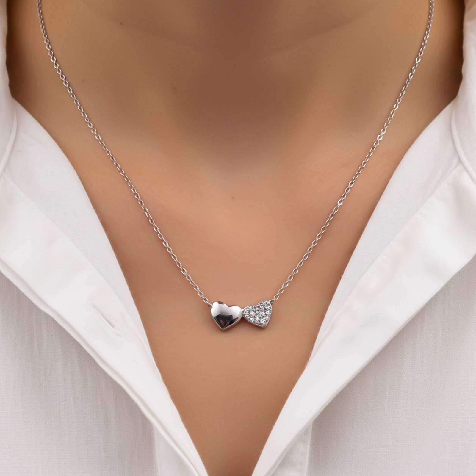 Silver Dual Heart Spark Pendant & Earrings Set