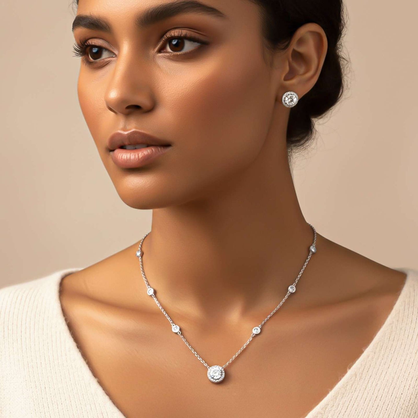 Silver Classic Solitaire Pendant & Earrings Set