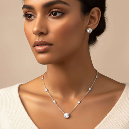 Silver Classic Solitaire Pendant & Earrings Set