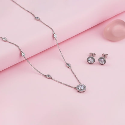 Silver Classic Solitaire Pendant & Earrings Set