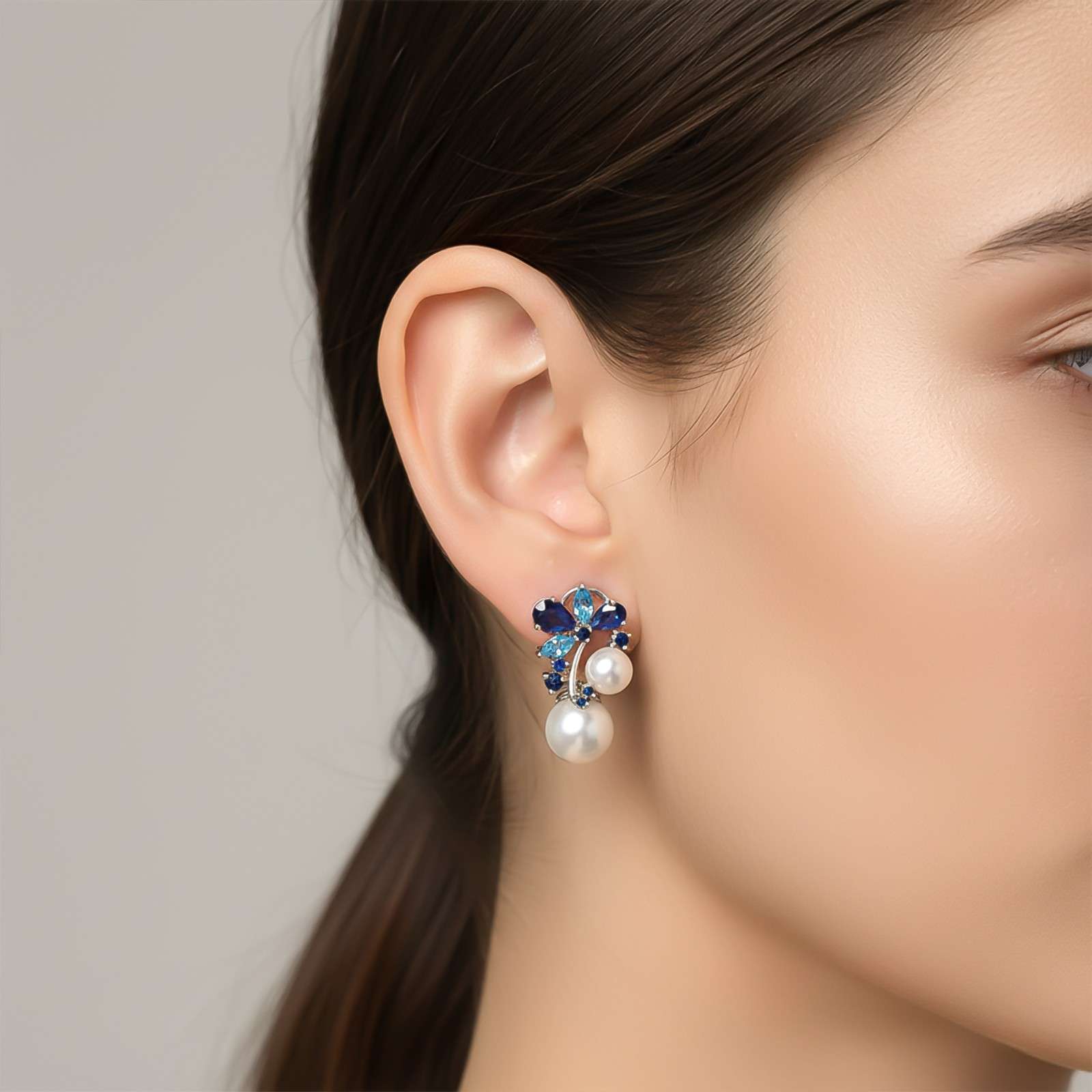 Silver Floral Pearl Drop Pendant & Earrings Set