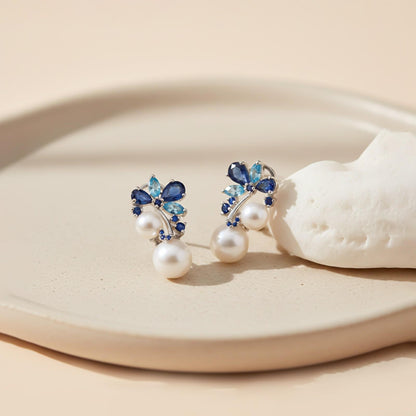Silver Floral Pearl Drop Pendant & Earrings Set