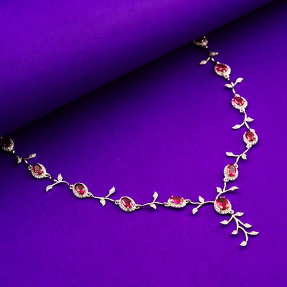 Silver Ruby Vine Floral Necklace & Earrings Set