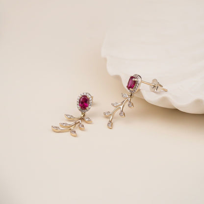 Silver Ruby Vine Floral Necklace & Earrings Set