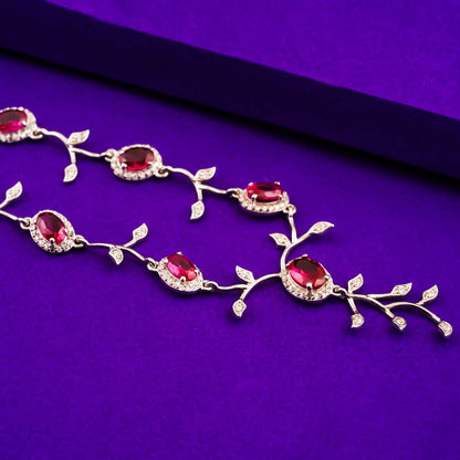 Silver Ruby Vine Floral Necklace & Earrings Set