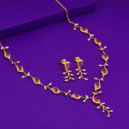 Golden Ruby Vine Floral Necklace & Earrings Set