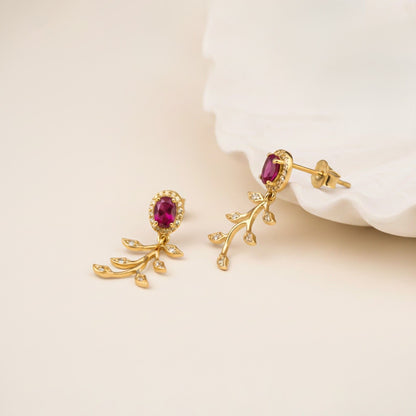 Golden Ruby Vine Floral Necklace & Earrings Set
