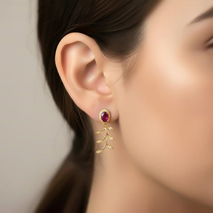 Golden Ruby Vine Floral Necklace & Earrings Set