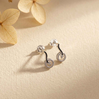 Silver Circular CZ Link Necklace & Earrings Set